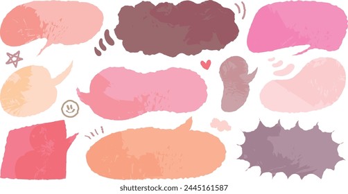 Cuadro de diálogo Establecer color rosa de pincel lindo. Dibujado a mano con pegatina memo de dibujo de lápiz. Marco de chat estilo Doodle para texto. Globo de diálogo de caricaturas. Burbujas de voz en plano para mensaje corto. Etiqueta. Delgado