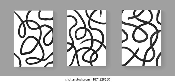 Set of brush scribble composition. Abstract brushstroke posters collection.