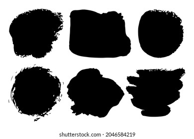 Establecer el vector de formas de pincel en color negro sobre fondo blanco. Elementos de grano pintados a mano. Dibujo de tinta. Diseño artístico sucio . Lugar de texto, presupuesto, información, nombre de la empresa.