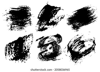 Set Brush Shape Vector Strokes in Black color on white background. Hand painted grange elements. Ink drawing. Dirty artistic design . Place for text, quote, information, company name.