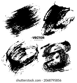 Set Brush Shape Vector Strokes in Black color on white background. Hand painted grange elements. Ink drawing. Dirty artistic design . Place for text, quote, information, company name.