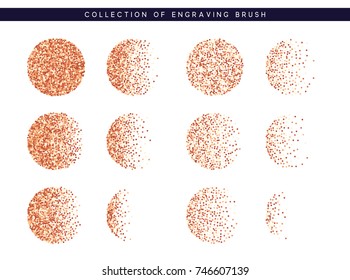 Set of brush stipple red pattern for design. Dot texture. Spot shade engraving retro to create brushes.
