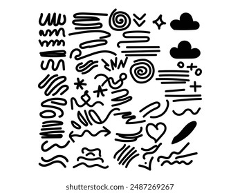 set of brush stock hand-drawn elements for design.