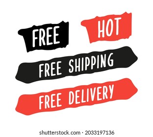 Fijar franja de pincel con lemas publicitarios sobre el descuento. Ilustración vectorial. Descuento y envío gratuito. Etiqueta de oferta limitada aislada en blanco.