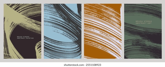 Conjunto de pintura abstracta de pincelada. Pincelada granulosa con textura en spray. Squiggle en forma de trazo de pincel audaz, líneas gruesas y onduladas con textura grunge áspera. Colección de pincel de Vector seco sobre lienzo.