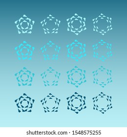 Set of brush stroke dark and light blue snowflake icon on sky background. Symbol of winter, cold and holidays. Simple winter elements for events, cards, wrapping paper and print. Vector illustration.