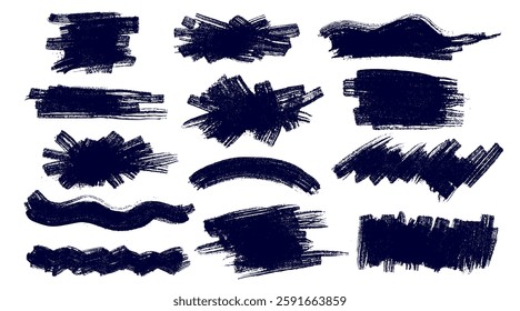 Set of Brush Stroke, Hand Drawn Black Ink Paint Dry Brush, Grunge Lines. Collection Of Grunge Circle Brush. Grunge Banner Vector Illustration. Template Grunge Marker Highlight Underline.