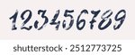 Set of brush stroke, marker textured numbers. Numbers 1, 2, 3, 4, 5, 6, 7, 8, 9, 0. Stylish hand draw brush painted numbers set. Bold brush drawn grunge. Dirty texture vector. Rough brush strokes.