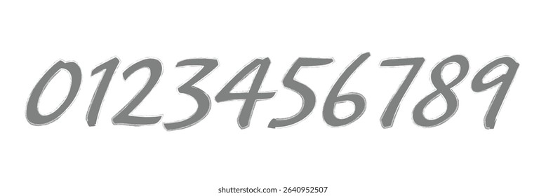 Set of brush stroke, marker textured numbers. numbers 1, 2, 3, 4, 5, 6, 7, 8, 9, 0. stylish hand draw brush painted numbers set. bold brush drawn grunge. dirty texture vector. rough brush strokes.
