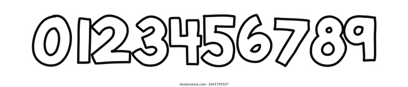 Set of brush stroke, marker textured numbers. Numbers 1, 2, 3, 4, 5, 6, 7, 8, 9, 0. Stylish hand draw brush painted numbers set. Bold brush drawn grunge. Dirty texture vector. Rough brush strokes.