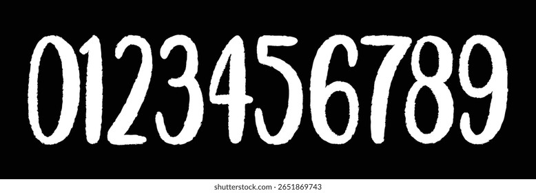 set of brush stroke, marker textured numbers. numbers 1, 2, 3, 4, 5, 6, 7, 8, 9, 0. stylish hand draw brush painted numbers set. bold brush drawn grunge. dirty texture vector. rough brush strokes. 