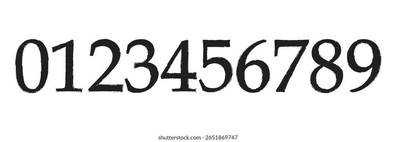 set of brush stroke, marker textured numbers. numbers 1, 2, 3, 4, 5, 6, 7, 8, 9, 0. stylish hand draw brush painted numbers set. bold brush drawn grunge. dirty texture vector. rough brush strokes. 