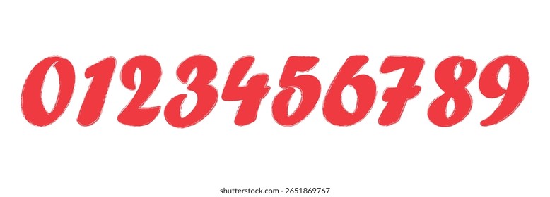 set of brush stroke, marker textured numbers. numbers 1, 2, 3, 4, 5, 6, 7, 8, 9, 0. stylish hand draw brush painted numbers set. bold brush drawn grunge. dirty texture vector. rough brush strokes. 