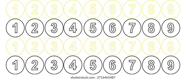 Set of brush stroke, marker textured numbers. Numbers 1, 2, 3, 4, 5, 6, 7, 8, 9, Stylish hand draw brush painted numbers set. Bold brush drawn grunge. Dirty texture vector. Rough brush strokes.Eps10

