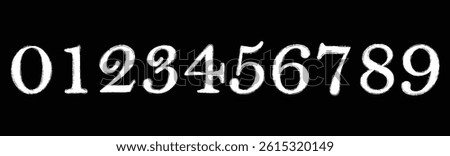 Set of brush stroke, marker textured numbers. Numbers 1, 2, 3, 4, 5, 6, 7, 8, 9, 0. Stylish hand draw brush painted numbers set. Bold brush drawn grunge. Dirty texture vector. Rough brush strokes. 