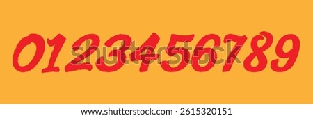 Set of brush stroke, marker textured numbers. Numbers 1, 2, 3, 4, 5, 6, 7, 8, 9, 0. Stylish hand draw brush painted numbers set. Bold brush drawn grunge. Dirty texture vector. Rough brush strokes. 