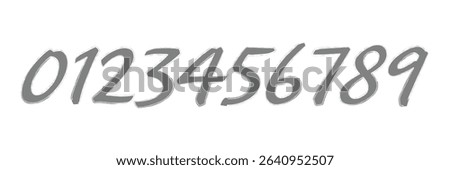 Set of brush stroke, marker textured numbers. numbers 1, 2, 3, 4, 5, 6, 7, 8, 9, 0. stylish hand draw brush painted numbers set. bold brush drawn grunge. dirty texture vector. rough brush strokes.
