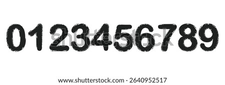 Set of brush stroke, marker textured numbers. numbers 1, 2, 3, 4, 5, 6, 7, 8, 9, 0. stylish hand draw brush painted numbers set. bold brush drawn grunge. dirty texture vector. rough brush strokes.