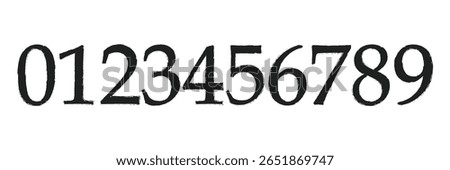 set of brush stroke, marker textured numbers. numbers 1, 2, 3, 4, 5, 6, 7, 8, 9, 0. stylish hand draw brush painted numbers set. bold brush drawn grunge. dirty texture vector. rough brush strokes. 