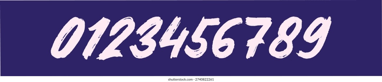 A set of brush stroke number design, beautiful Numbers 1, 2, 3, 4, 5, 6, 7, 8, 9, 0. Stylish hand draw brush painted numbers set. Bold brush drawn grunge. Dirty texture vector. Rough brush strokes.