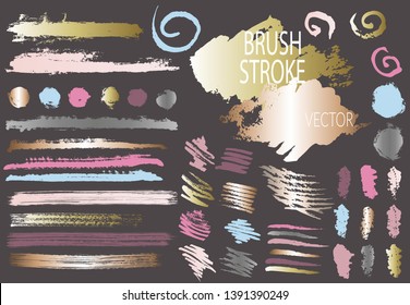 Set brush stroke. Brush, pen, marker, chalk. Vector distressed grunge modern textured brush stroke. Dry brush. Hand drawn vector.