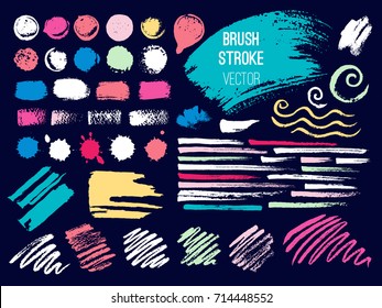 Set brush stroke. Brush, pen, marker, chalk. Vector distressed grunge modern textured brush stroke. Dry brush. Hand drawn vector.