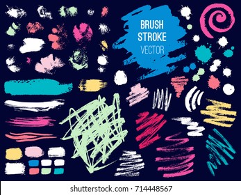 Set brush stroke. Brush, pen, marker, chalk. Vector distressed grunge modern textured brush stroke. Dry brush. Hand drawn vector.