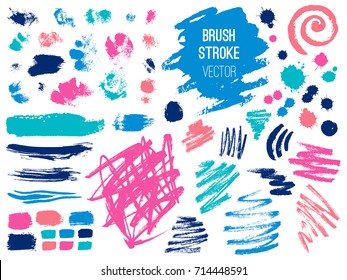 Set brush stroke. Brush, pen, marker, chalk. Vector distressed grunge modern textured brush stroke. Dry brush. Hand drawn vector.