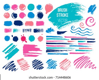 Set brush stroke. Brush, pen, marker, chalk. Vector distressed grunge modern textured brush stroke. Dry brush. Hand drawn vector.