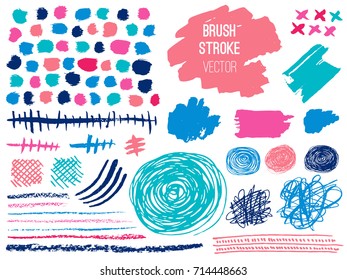 Set brush stroke. Brush, pen, marker, chalk. Vector distressed grunge modern textured brush stroke. Dry brush. Hand drawn vector.