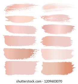 Set of brush stroke, Pink gold grunge brush strokes. Vector illustration.