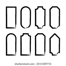 Set of Brush Stroke Style Vector Frames, Borders, and Edges Black and White vector frames Print Media, Photo Frames, Picture Frames, and Frame Templates