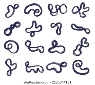 Set of brush stroke with swirled lines. Template freehand black brush strokes. Design modern monochrome texture. Collection of hand drawn doodle thick in different directions. Vector geometric texture