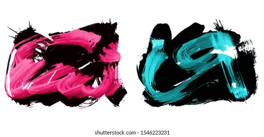 Set of brush stroke and texture. Grunge vector abstract hand - painted element. Underline and border design.