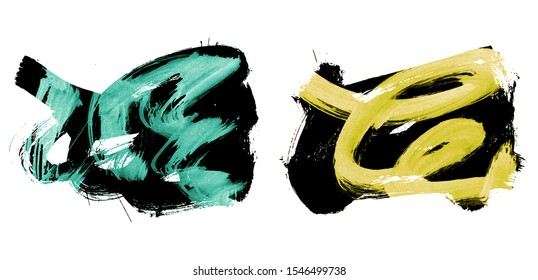 Set of brush stroke and texture. Grunge vector abstract hand - painted element. Underline and border design.