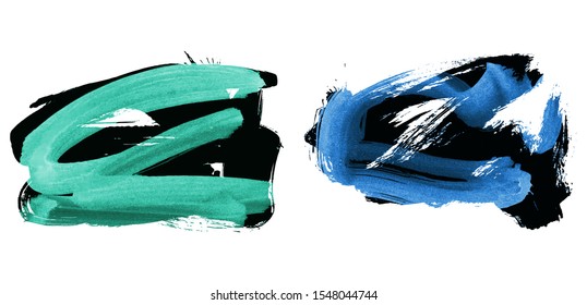 Set of brush stroke and texture. Grunge vector abstract hand - painted element. Underline and border design.