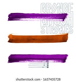 Set of brush stroke and texture. Grunge vector abstract hand - painted element. Underline and border design.