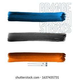 Set of brush stroke and texture. Grunge vector abstract hand - painted element. Underline and border design.