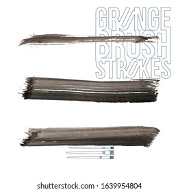 Set of brush stroke and texture. Grunge vector abstract hand - painted element. Underline and border design.