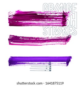 Set of brush stroke and texture. Grunge vector abstract hand - painted element. Underline and border design.