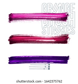 Set of brush stroke and texture. Grunge vector abstract hand - painted element. Underline and border design.