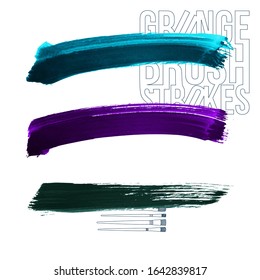 Set of brush stroke and texture. Grunge vector abstract hand - painted element. Underline and border design.