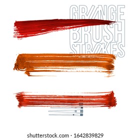 Set of brush stroke and texture. Grunge vector abstract hand - painted element. Underline and border design.