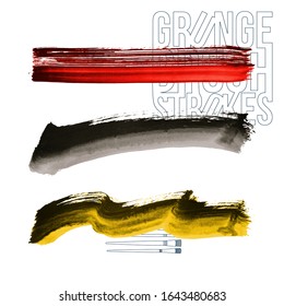 Set of brush stroke and texture. Grunge vector abstract hand - painted element. Underline and border design.