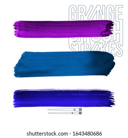 Set of brush stroke and texture. Grunge vector abstract hand - painted element. Underline and border design.