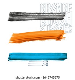 Set of brush stroke and texture. Grunge vector abstract hand - painted element. Underline and border design.