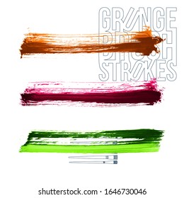 Set of brush stroke and texture. Grunge vector abstract hand - painted element. Underline and border design.