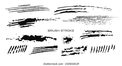 Set of brush stroke. Trendy collection of brush, pen, marker, chalk. Grunge modern textured brush stroke. Hand drawn vector. Vector illustration. Isolated on white background