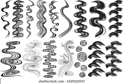 Set of brush stroke waves. hand drawn shapes.