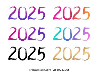 set brush strokes with 2025 artistic style 2025 2025 written on brush strokes Happy New Year 2025 vector